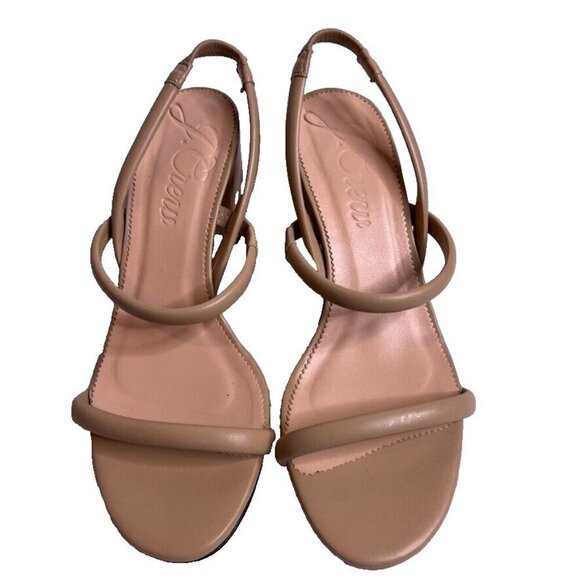 J.Crew $228 Lucie Slingback Block Heel Sandals Beige Size 6.5 BE786 - Picture 1 of 8